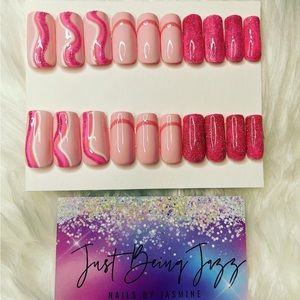 Pink glitter press on nails handmade